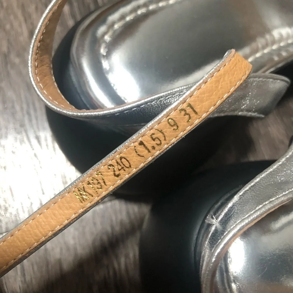 Silver Metallic Chunky Platform Heels Ankle Strap Sandals Size 7.5 - Picture 6 of 7
